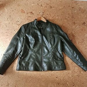 Olive green faux leather jacket